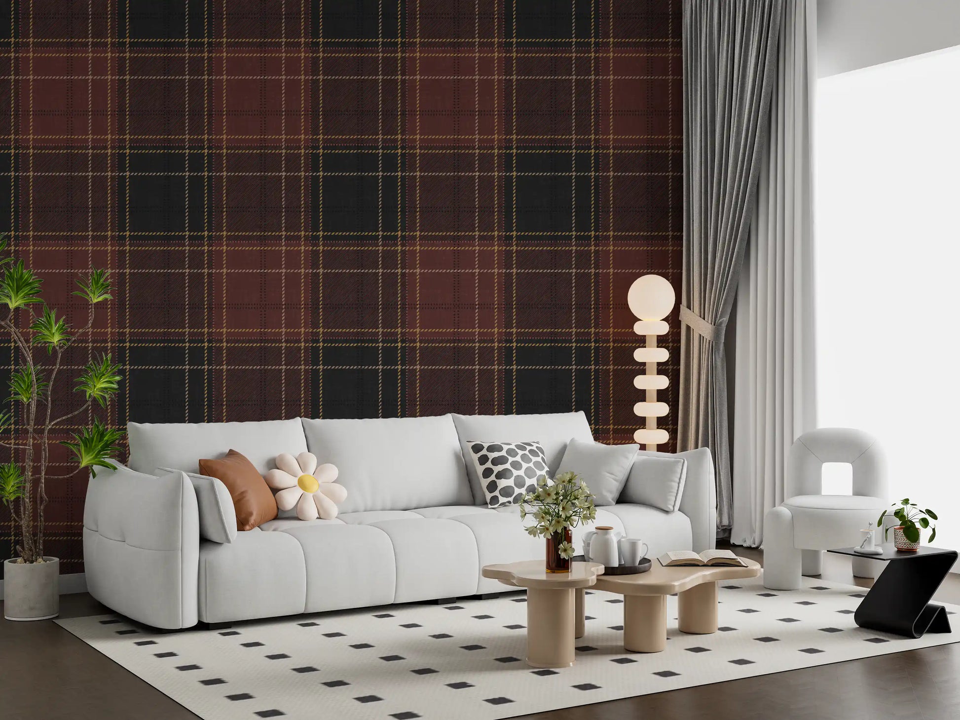 Winter Heritage - Tartan Checkerboard Plaid Block - Dark Moody Tone Wallpaper⁠