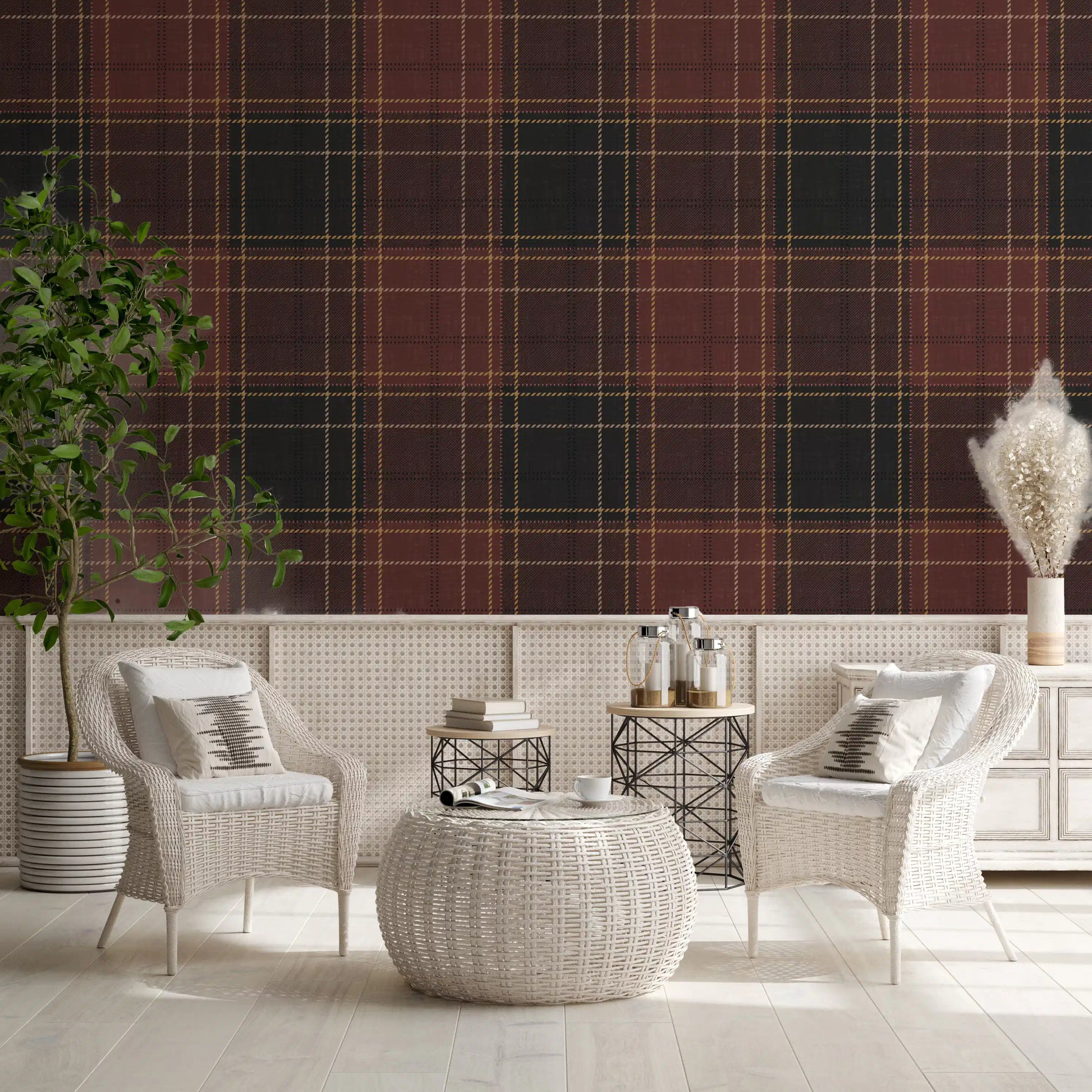 Winter Heritage - Tartan Checkerboard Plaid Block - Dark Moody Tone Wallpaper⁠