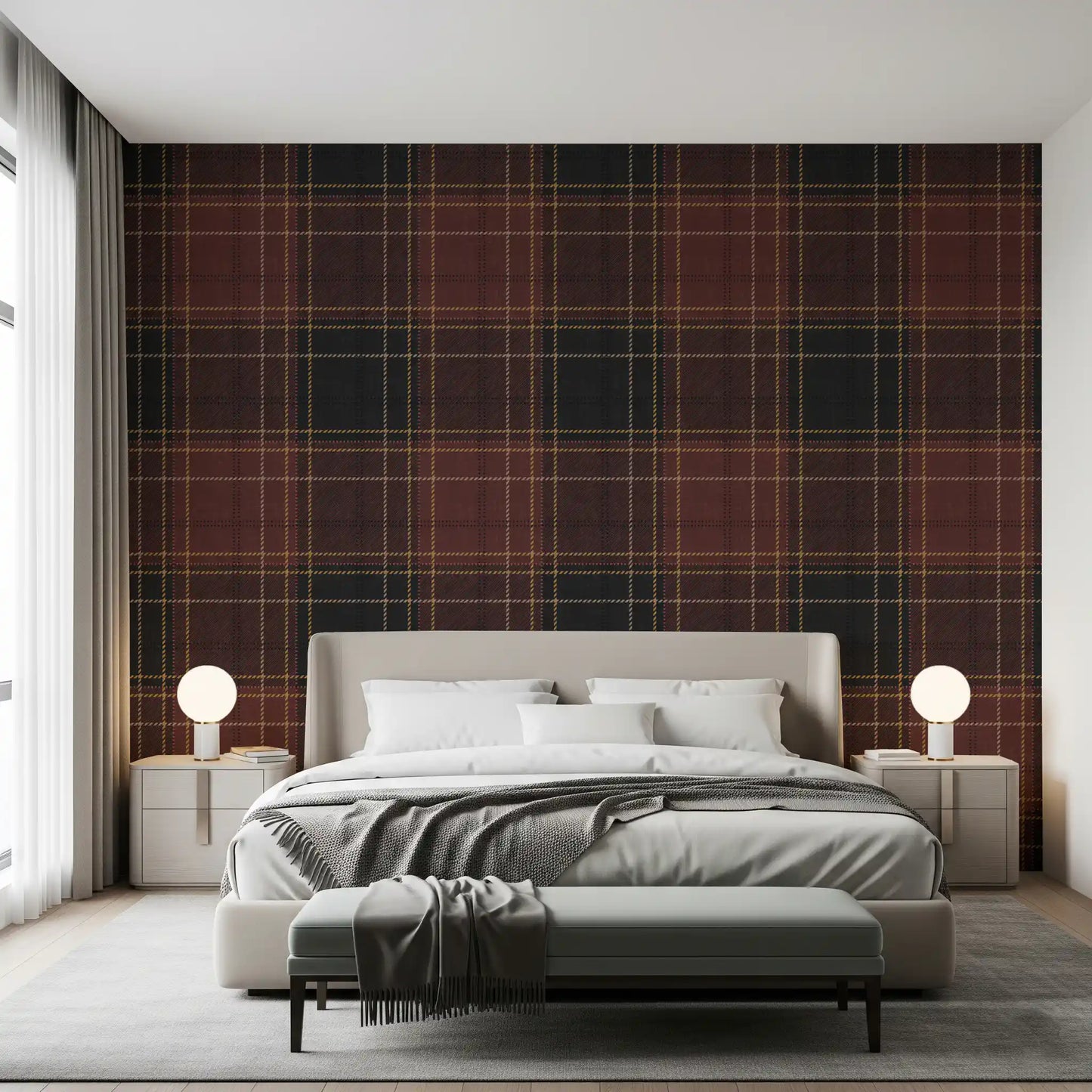 Winter Heritage - Tartan Checkerboard Plaid Block - Dark Moody Tone Wallpaper⁠