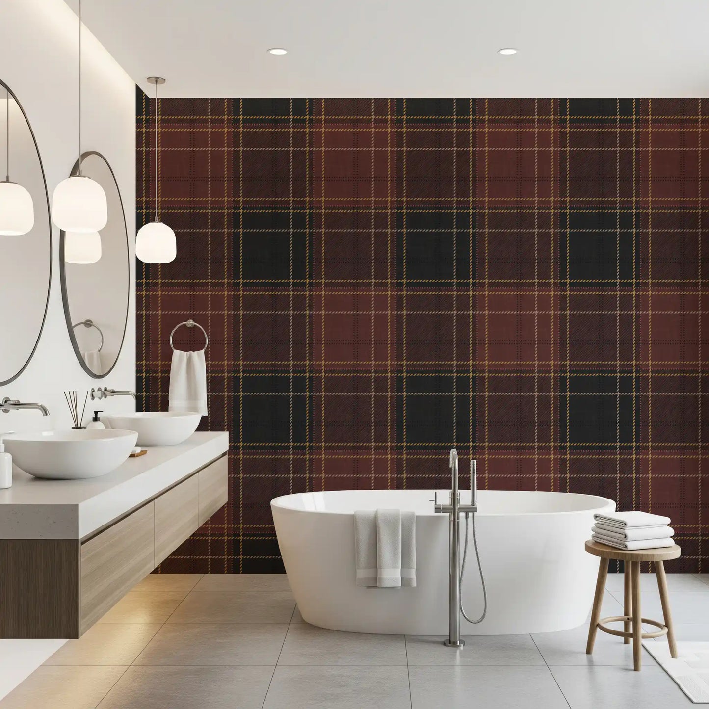 Winter Heritage - Tartan Checkerboard Plaid Block - Dark Moody Tone Wallpaper⁠