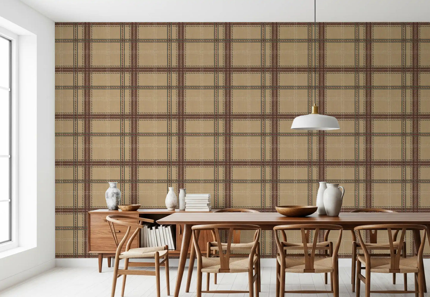 Winter Heritage - Windowpane Tartan Plaid Check - Warm Earth Shade Wallpaper⁠