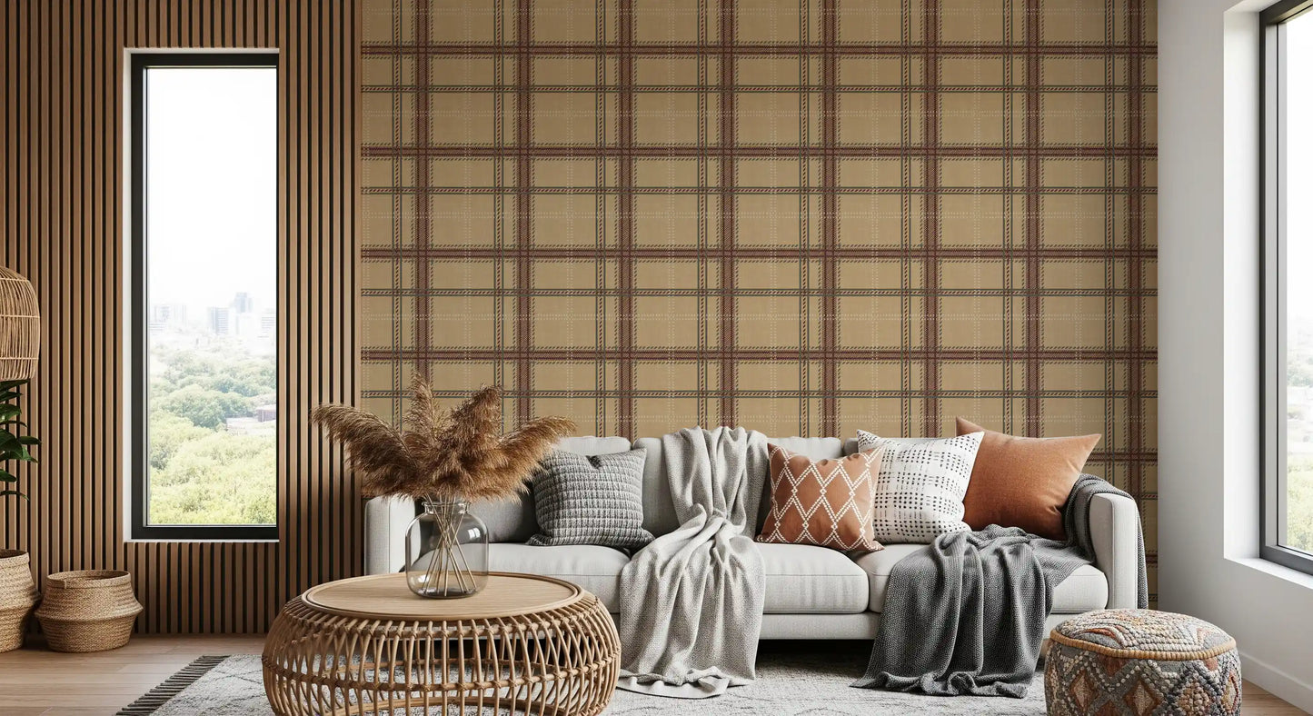 Winter Heritage - Windowpane Tartan Plaid Check - Warm Earth Shade Wallpaper⁠