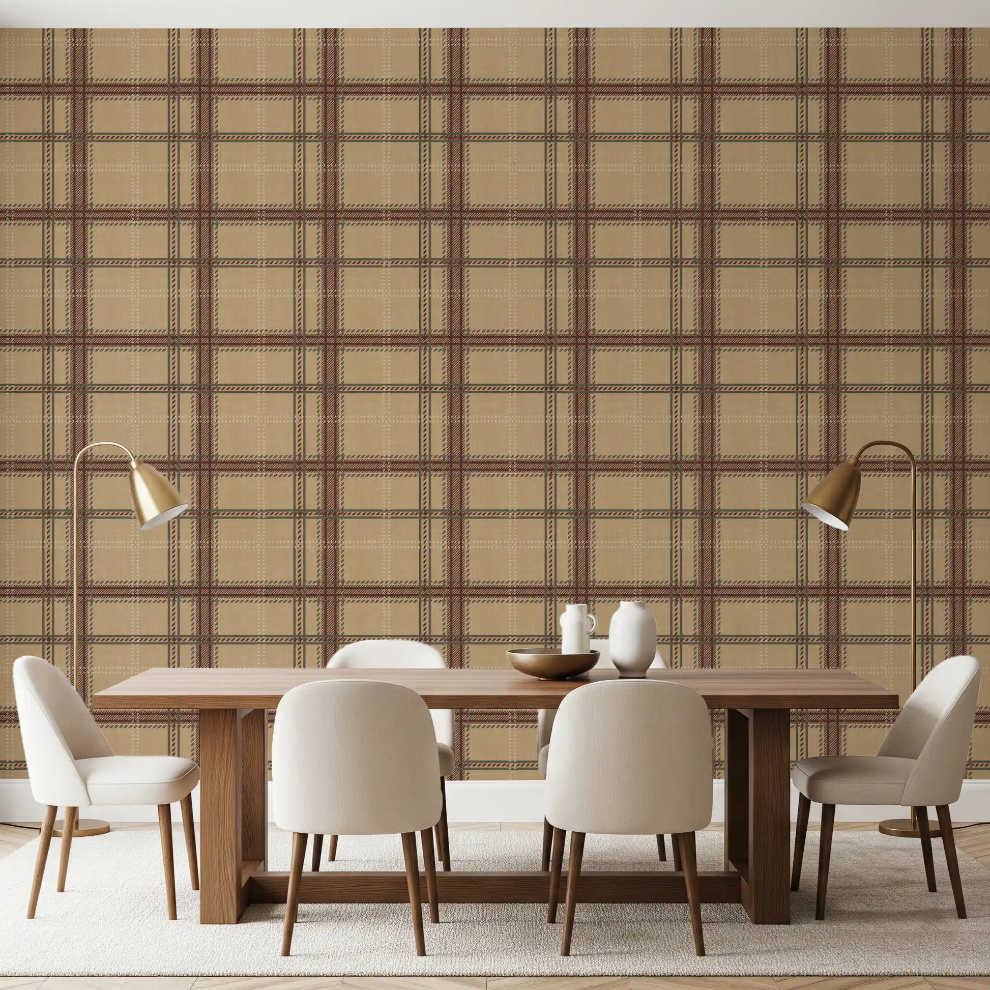 Winter Heritage - Windowpane Tartan Plaid Check - Warm Earth Shade Wallpaper⁠
