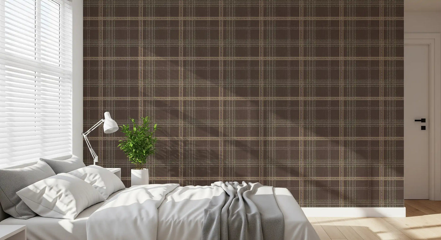 Winter Heritage - Windowpane Tartan Plaid Check - Soft Taupe Blend Wallpaper⁠