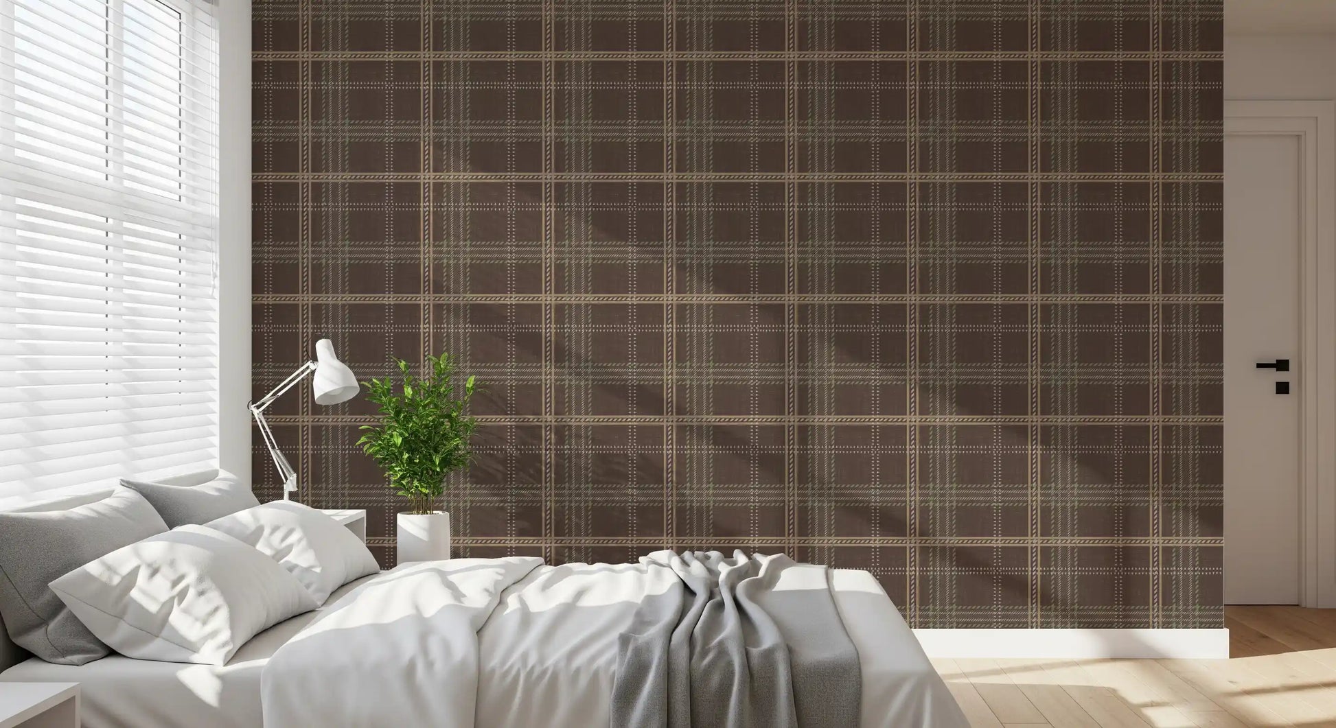 Winter Heritage - Windowpane Tartan Plaid Check - Soft Taupe Blend Wallpaper⁠