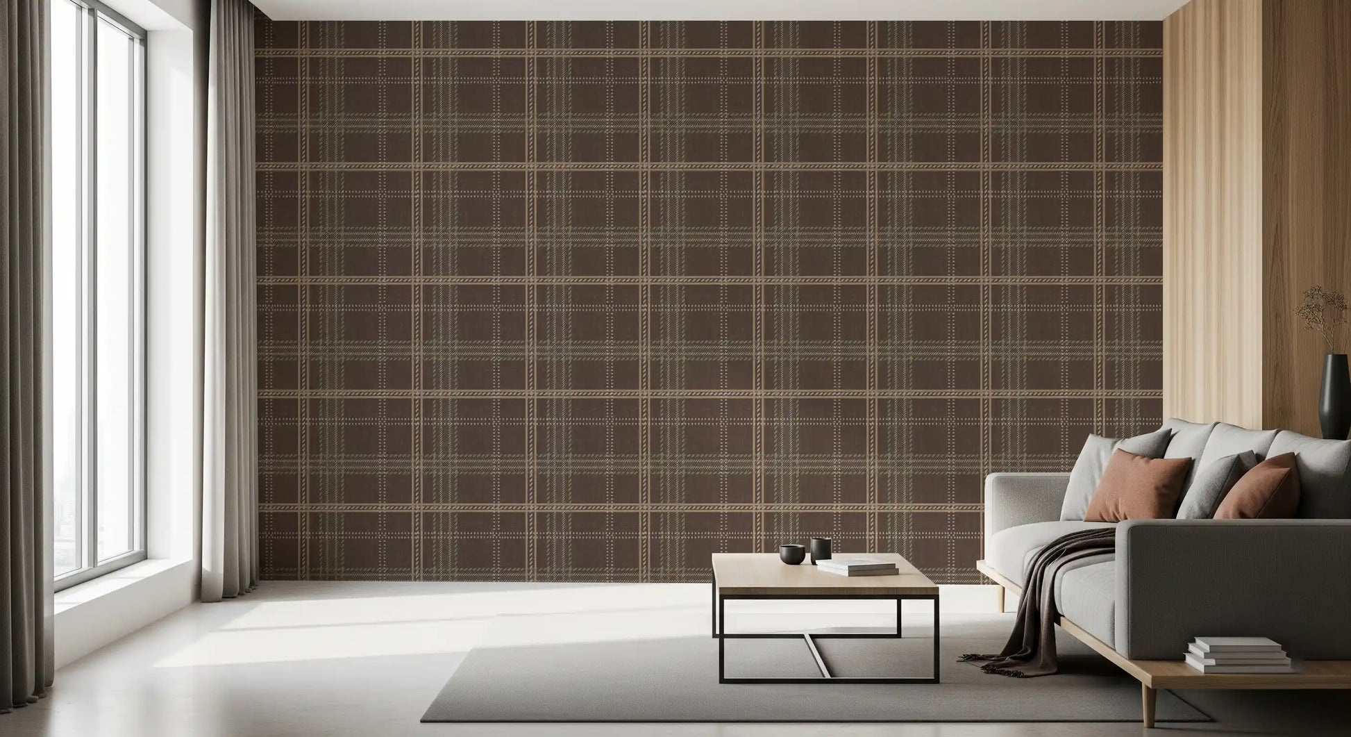Winter Heritage - Windowpane Tartan Plaid Check - Soft Taupe Blend Wallpaper⁠