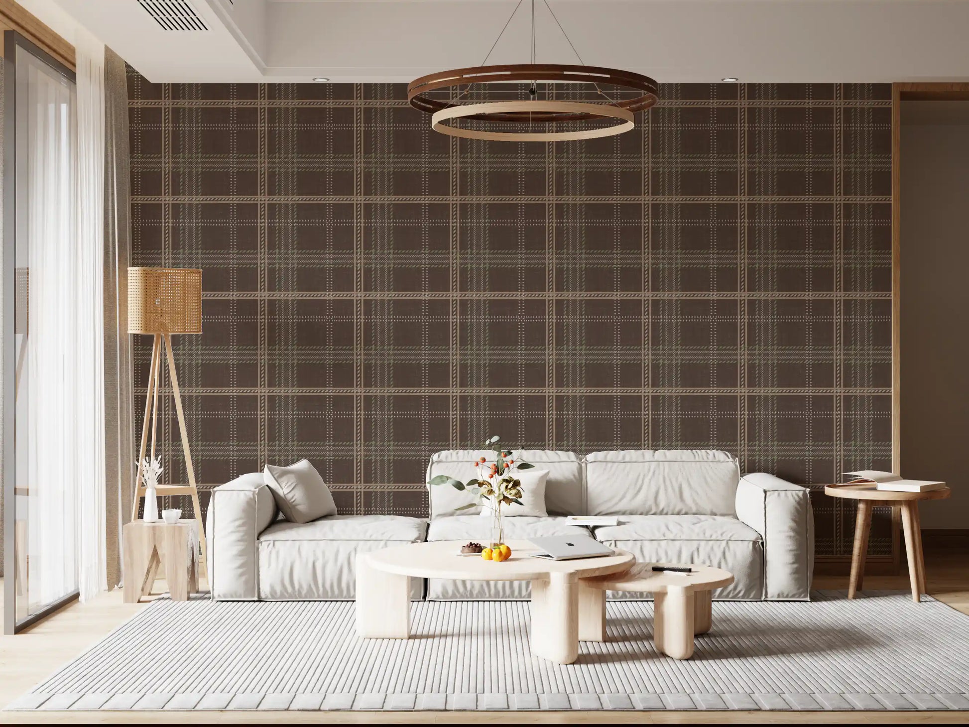 Winter Heritage - Windowpane Tartan Plaid Check - Soft Taupe Blend Wallpaper⁠