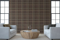 Winter Heritage - Windowpane Tartan Plaid Check - Soft Taupe Blend Wallpaper⁠