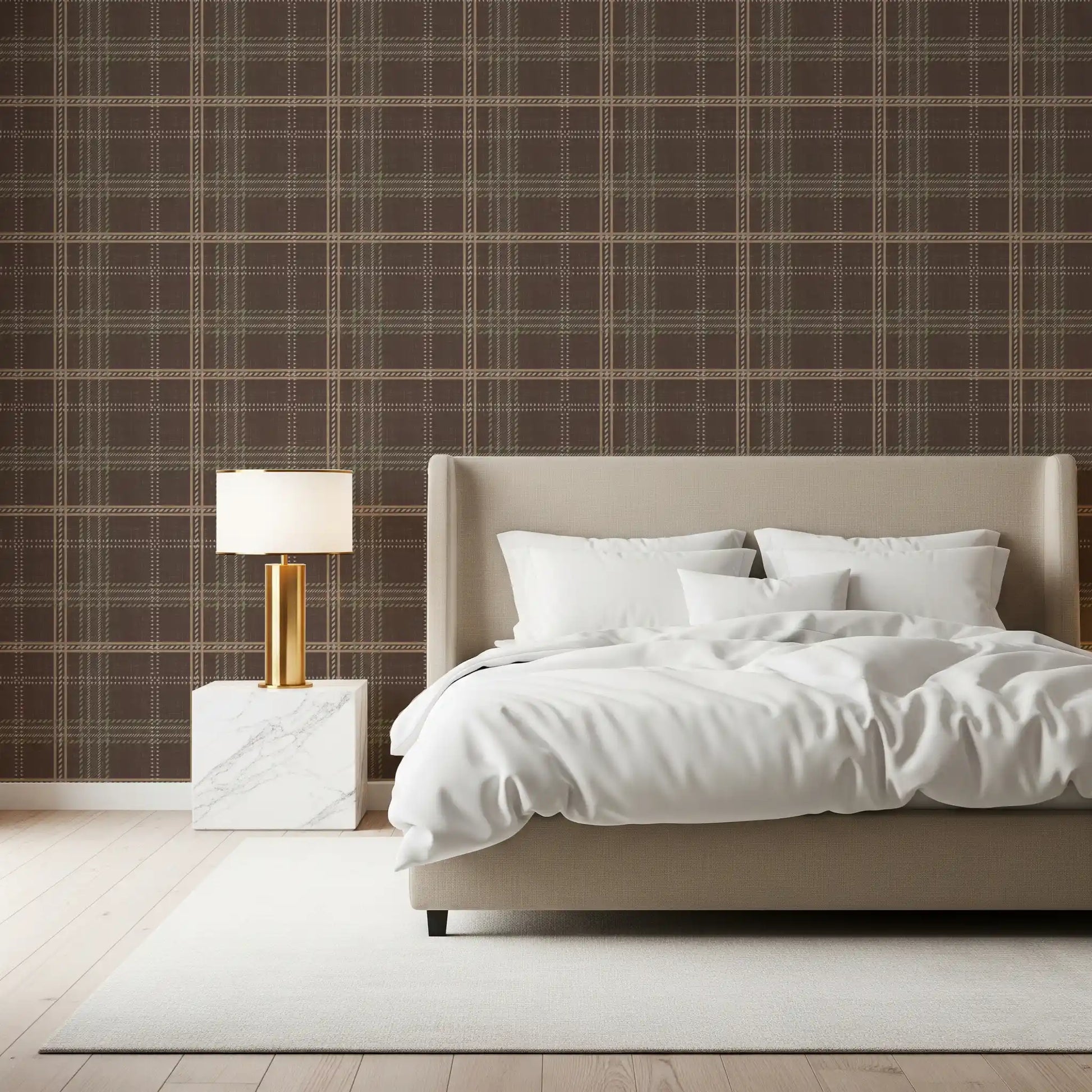 Winter Heritage - Windowpane Tartan Plaid Check - Soft Taupe Blend Wallpaper⁠