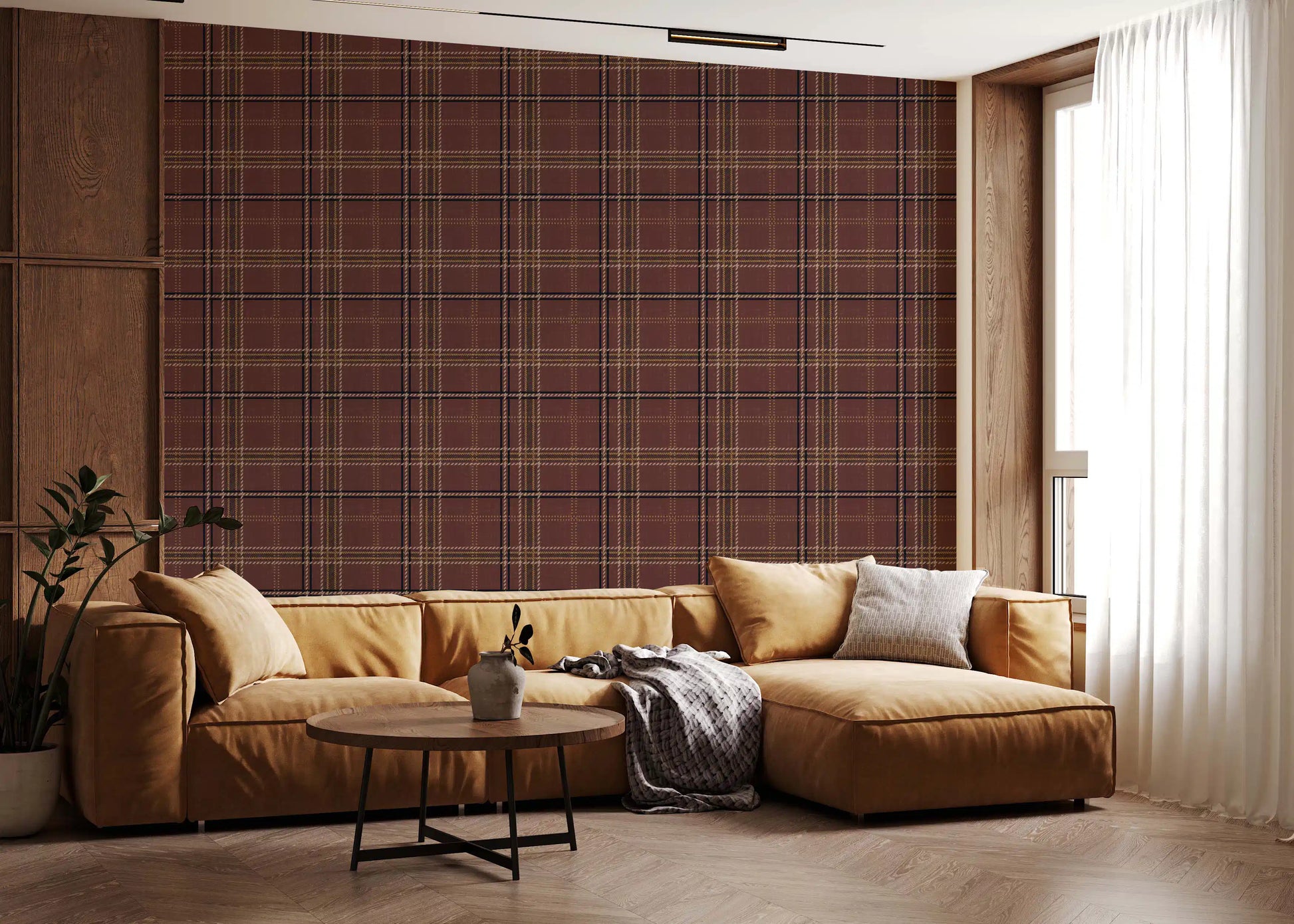 Winter Heritage - Windowpane Tartan Plaid Check - Dark Moody Tone Wallpaper⁠