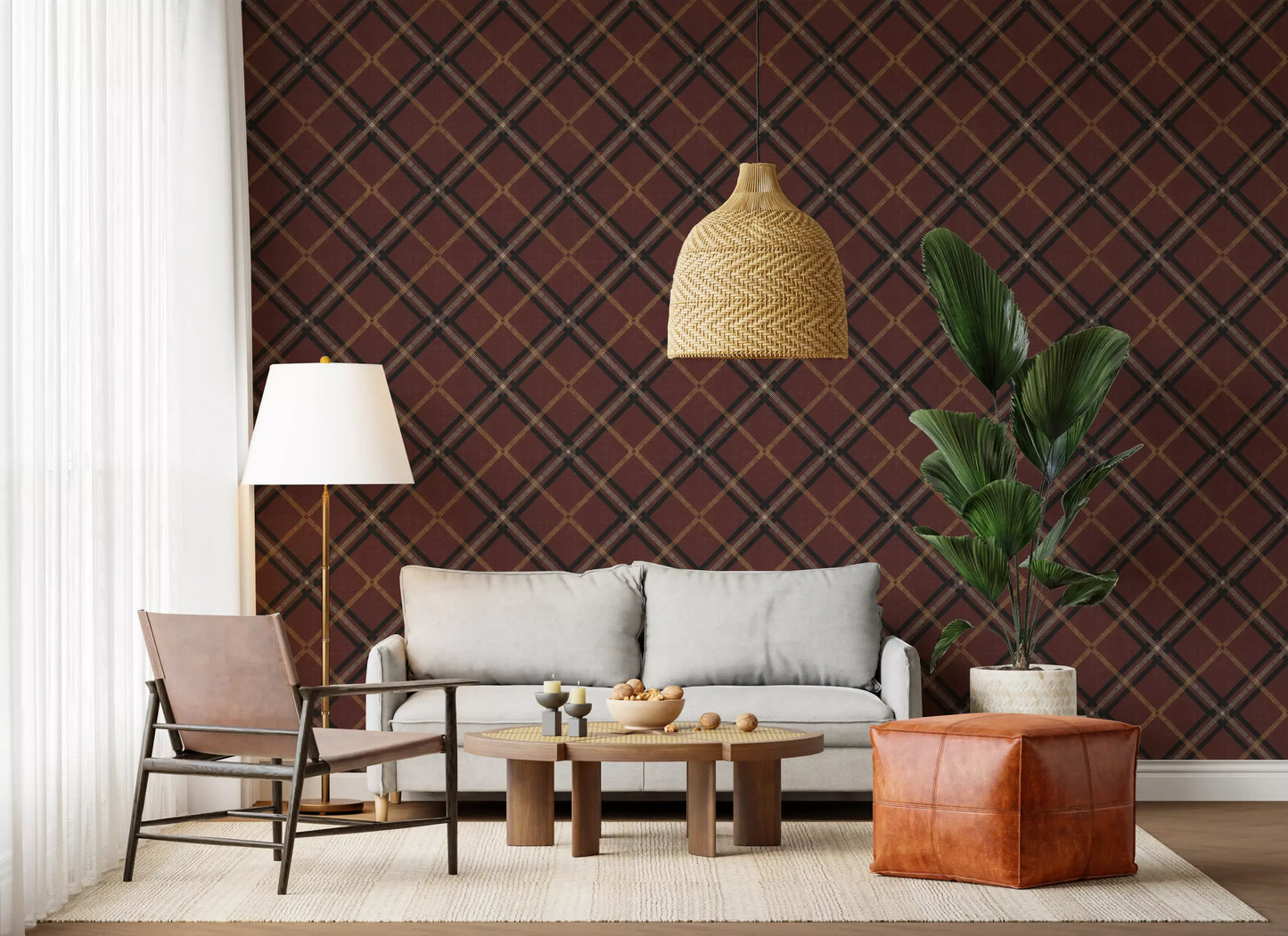 Winter Heritage - Tartan Trellis Plaid Grid - Dark Moody Mix Wallpaper⁠