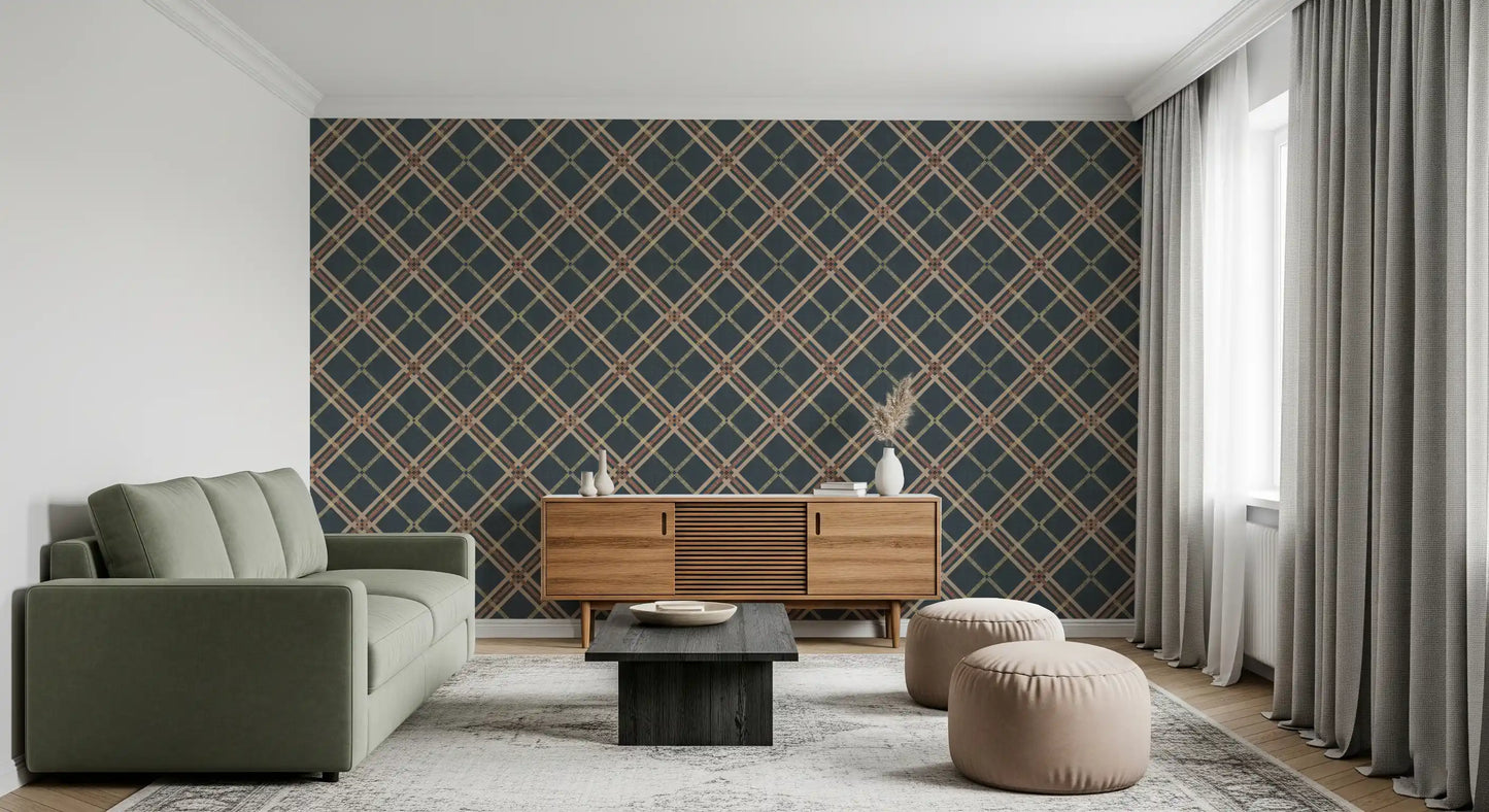 Winter Heritage - Tartan Trellis Plaid Grid - Crisp Cool Tone Wallpaper⁠