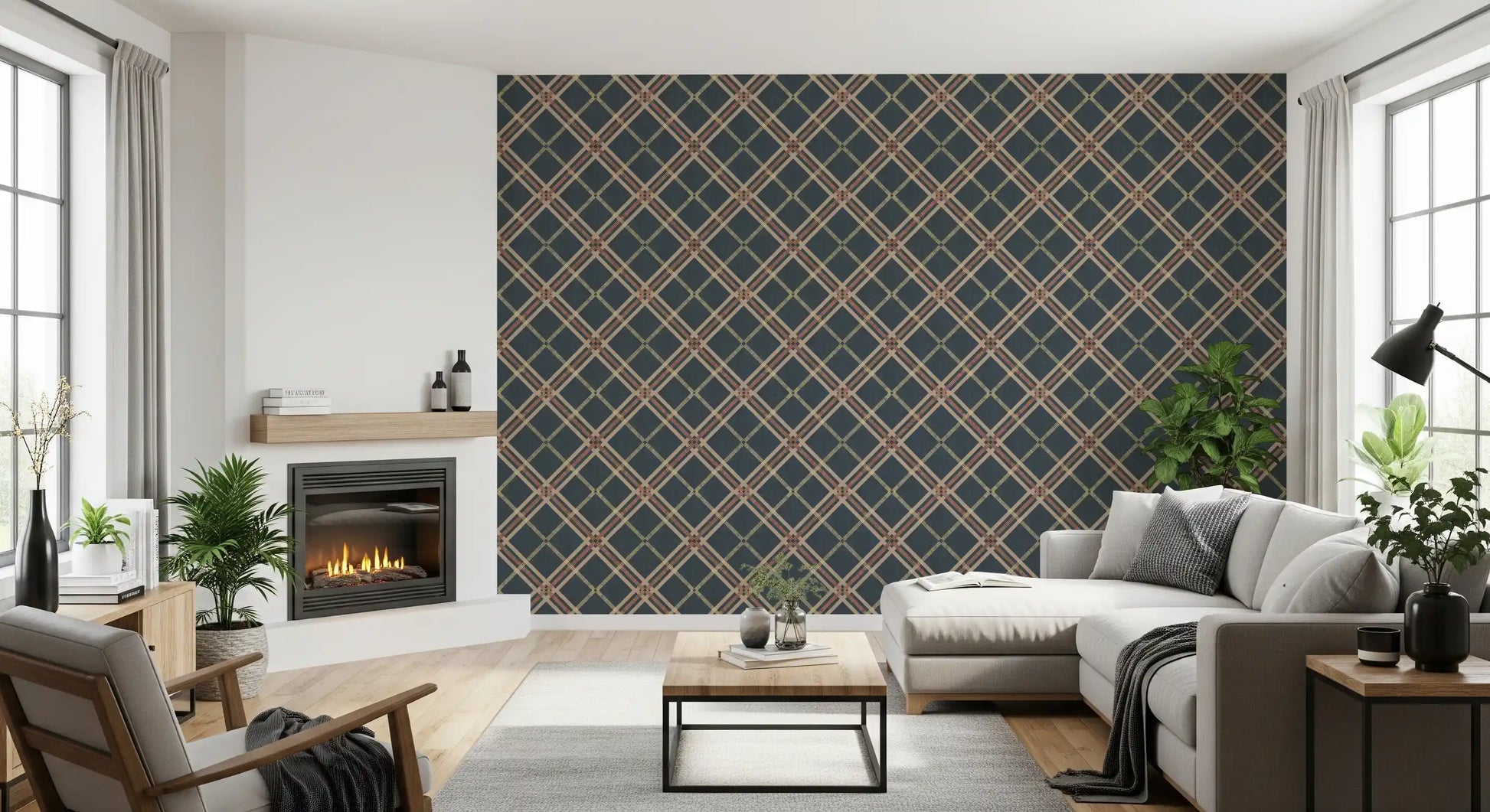 Winter Heritage - Tartan Trellis Plaid Grid - Crisp Cool Tone Wallpaper⁠
