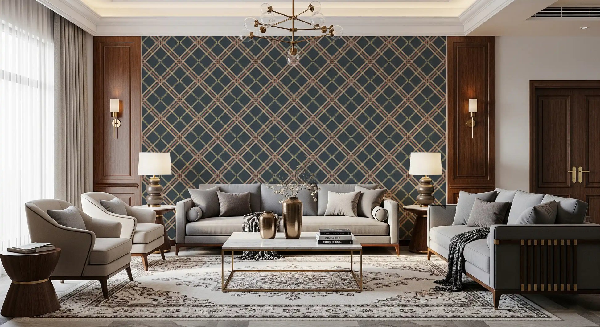 Winter Heritage - Tartan Trellis Plaid Grid - Crisp Cool Tone Wallpaper⁠