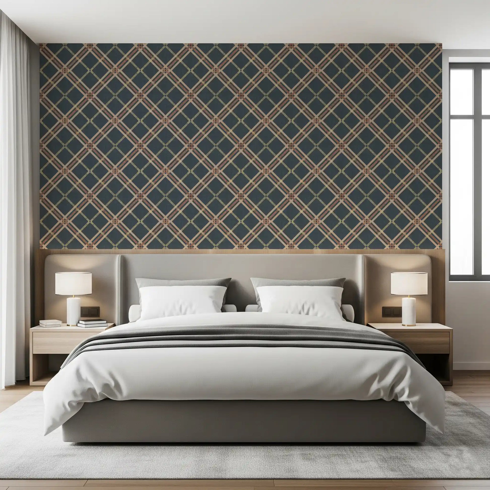 Winter Heritage - Tartan Trellis Plaid Grid - Crisp Cool Tone Wallpaper⁠