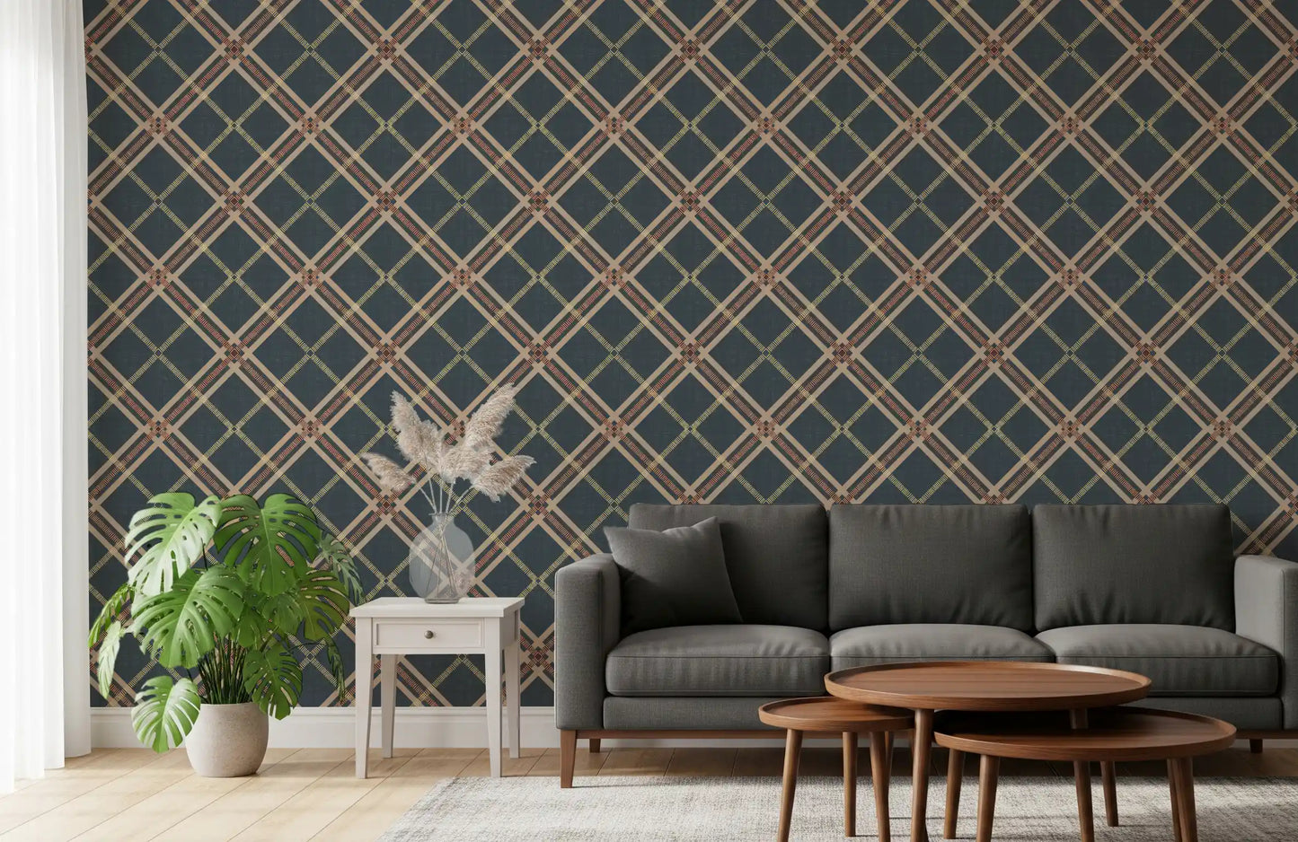 Winter Heritage - Tartan Trellis Plaid Grid - Crisp Cool Tone Wallpaper⁠