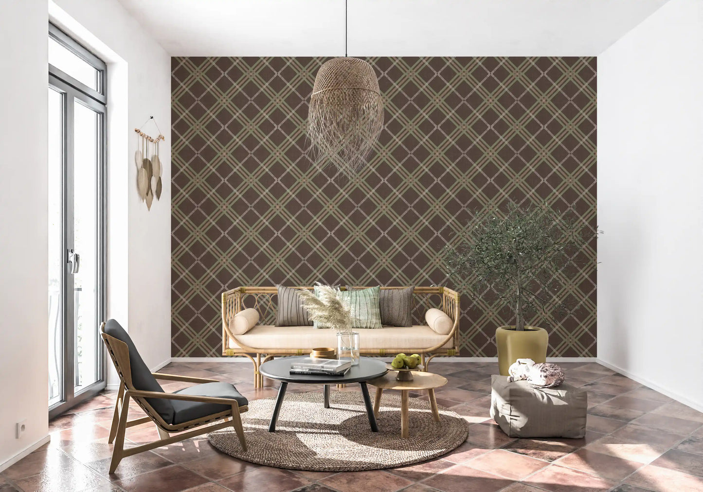 Winter Heritage - Tartan Trellis Plaid Grid - Soft Muted Hue Wallpaper⁠