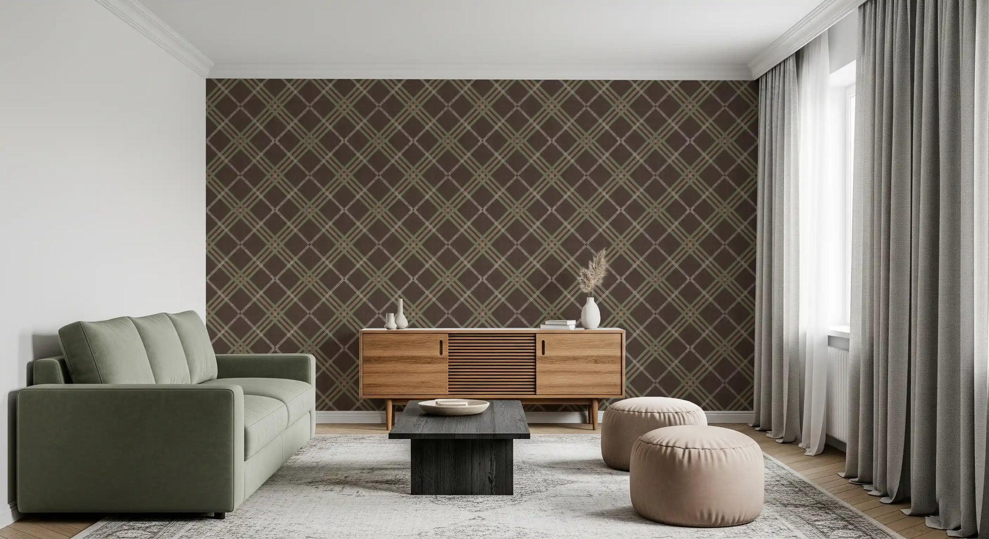 Winter Heritage - Tartan Trellis Plaid Grid - Soft Muted Hue Wallpaper⁠