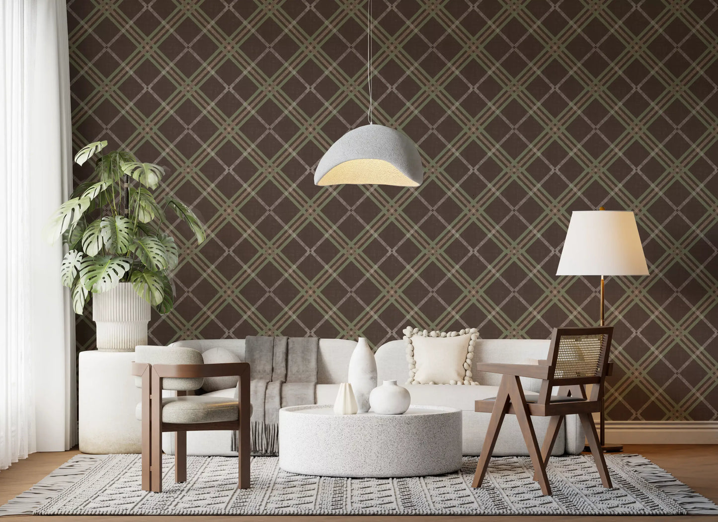 Winter Heritage - Tartan Trellis Plaid Grid - Soft Muted Hue Wallpaper⁠
