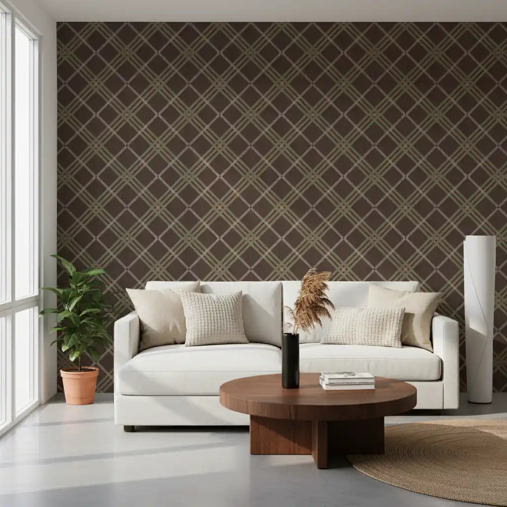 Winter Heritage - Tartan Trellis Plaid Grid - Soft Muted Hue Wallpaper⁠