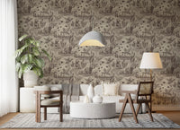 Vintage wildlife toile wallpaper adding heritage charm to a room wall GD12742