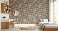 Wildlife toile wallpaper in a cosy bedroom with a single bed and wood desk GD12742