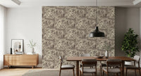 Sepia dog and duck toile wallpaper in a dining room with a wood table and chairs GD12742
