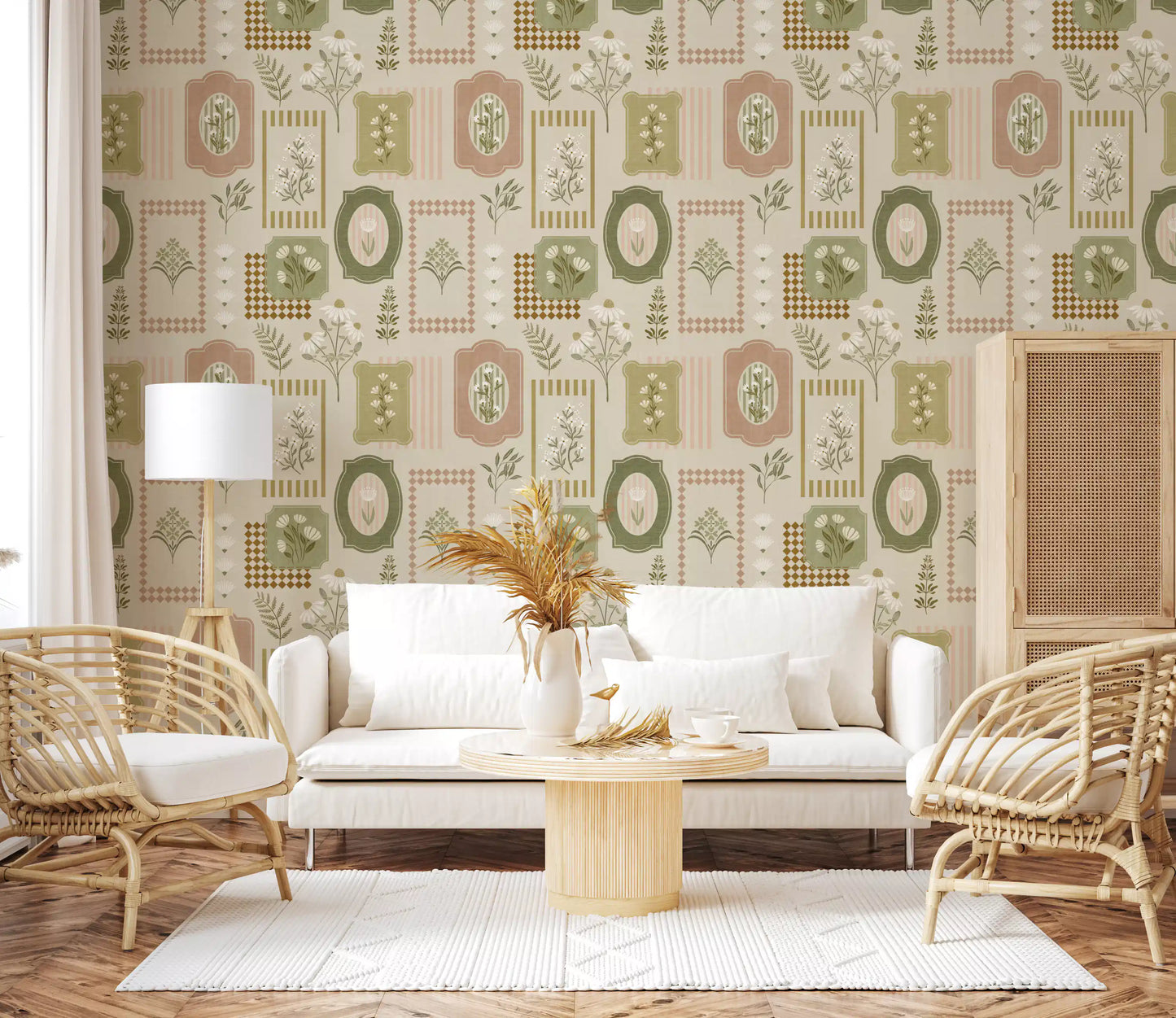 Rustic Garden Geometric Collage Wallpaper⁠