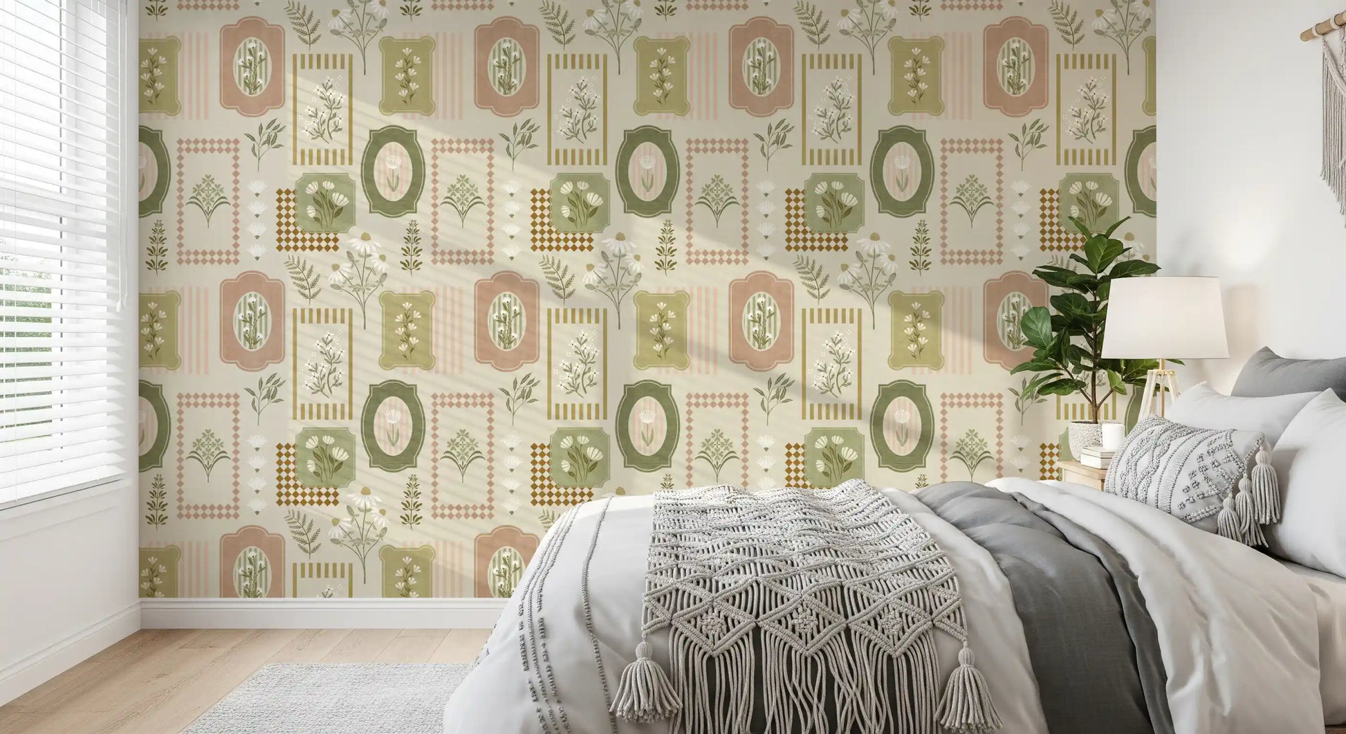 Rustic Garden Geometric Collage Wallpaper⁠