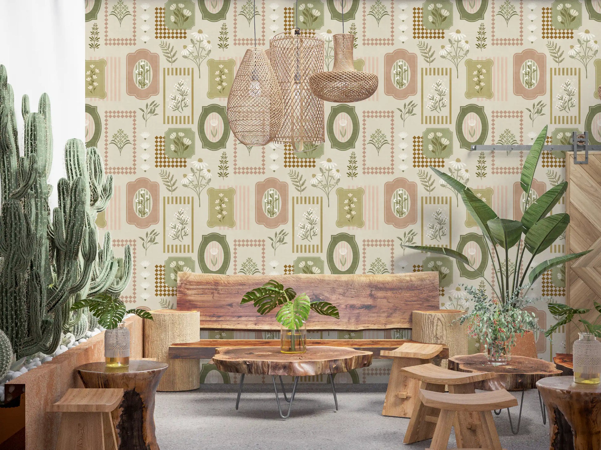Rustic Garden Geometric Collage Wallpaper⁠