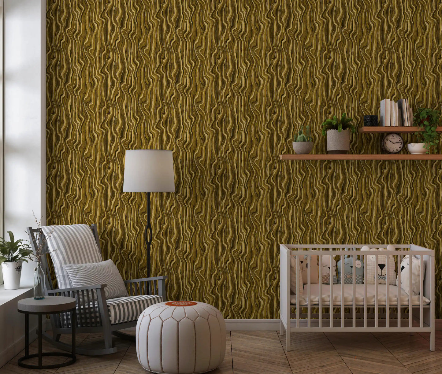 Ochre Abstract Wood Grain Waves Wallpaper⁠
