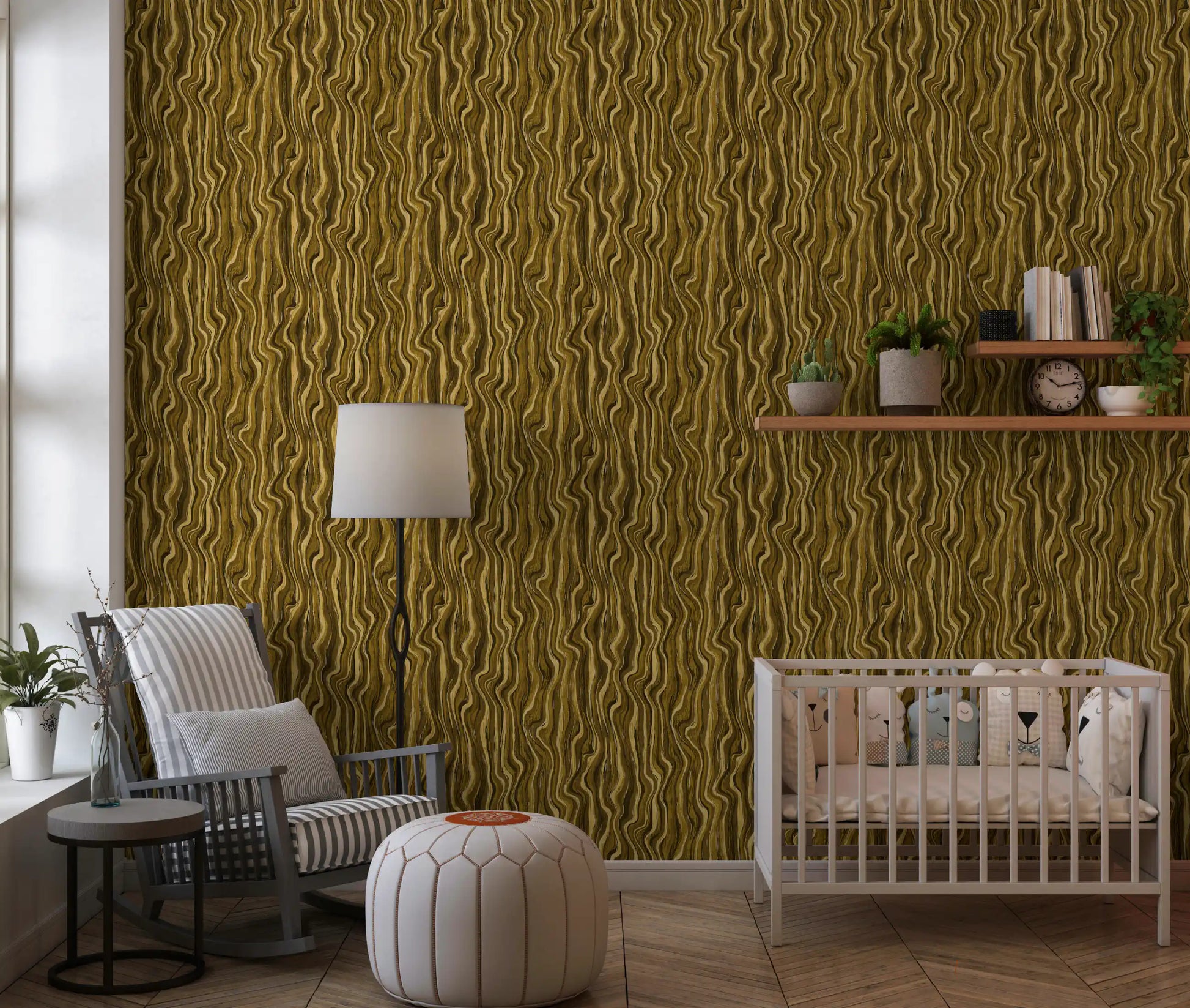 Ochre Abstract Wood Grain Waves Wallpaper⁠