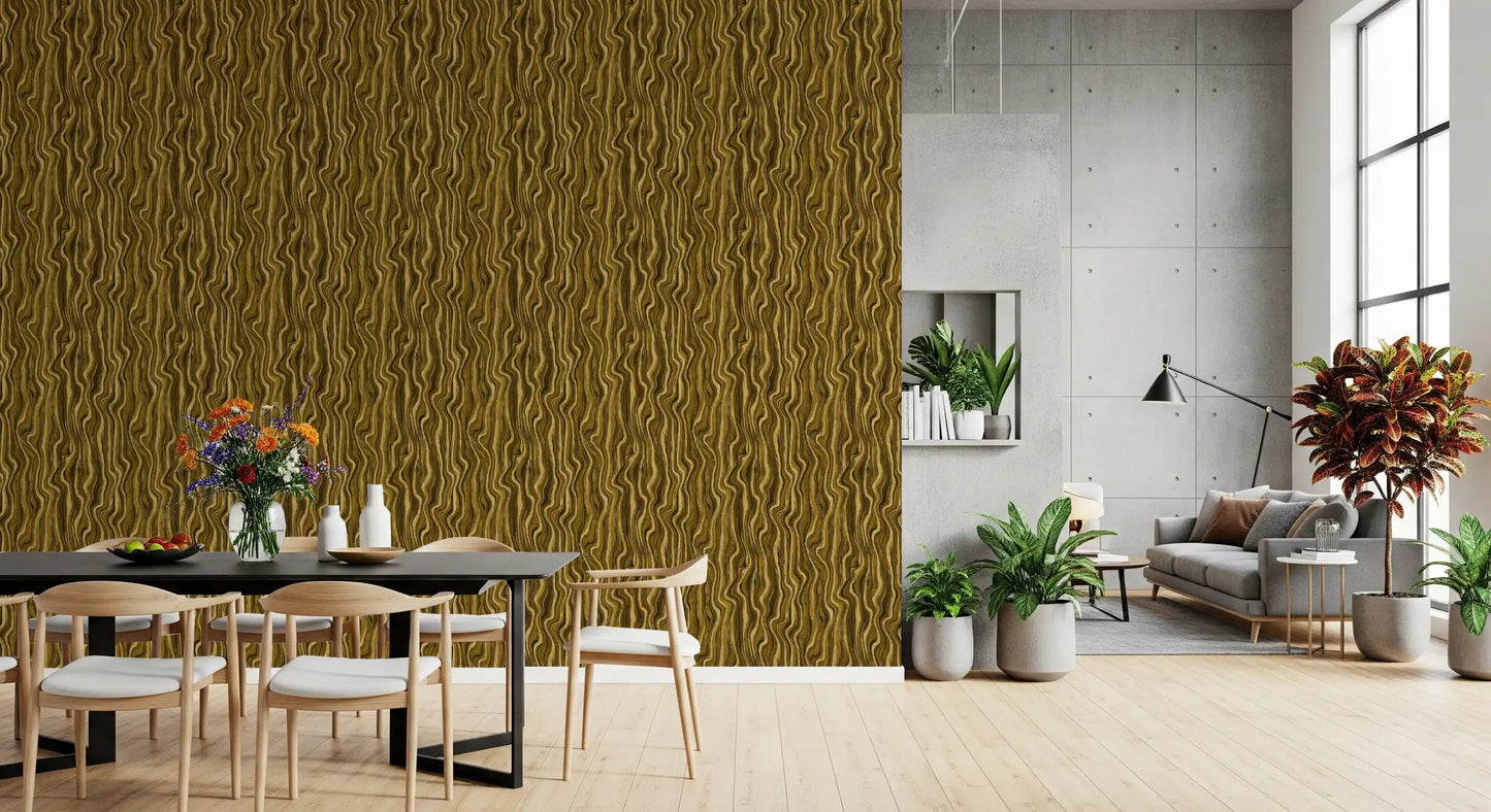 Ochre Abstract Wood Grain Waves Wallpaper⁠