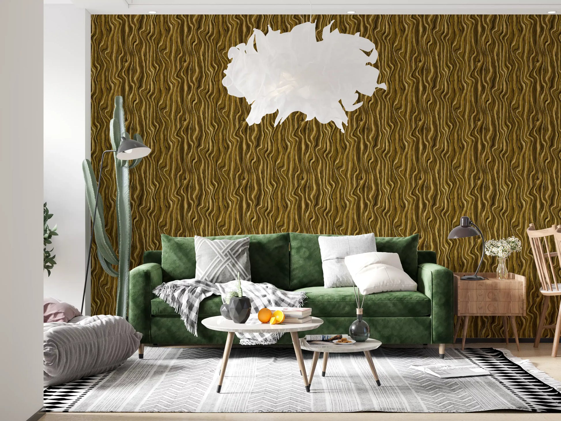 Ochre Abstract Wood Grain Waves Wallpaper⁠