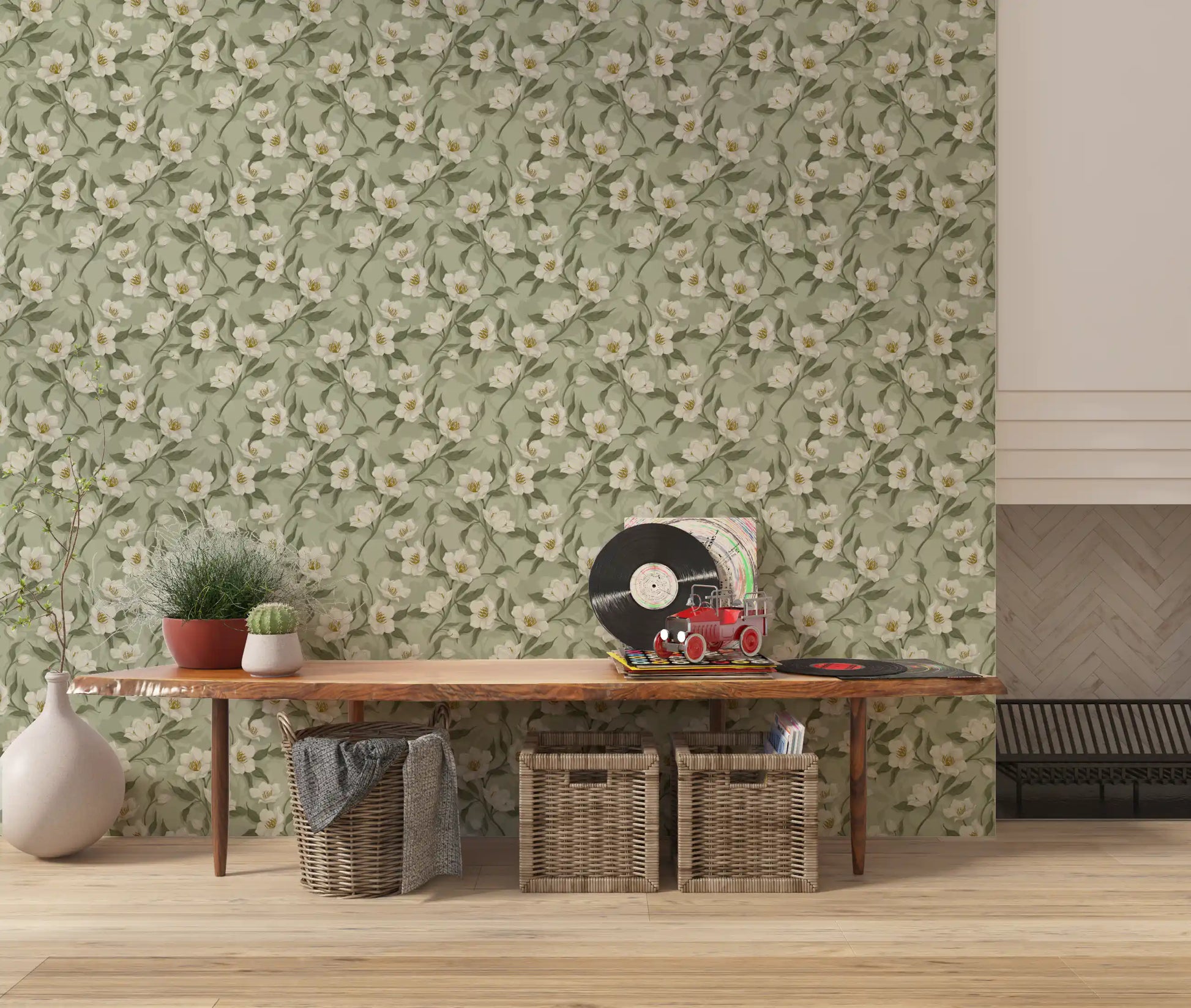 Cottage Chique - sage Wallpaper⁠