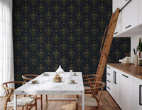 Midnight Floral Damask Pattern Wallpaper⁠