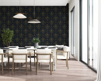 Midnight Floral Damask Pattern Wallpaper⁠