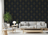 Midnight Floral Damask Pattern Wallpaper⁠