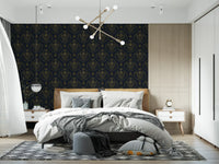 Midnight Floral Damask Pattern Wallpaper⁠
