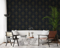 Midnight Floral Damask Pattern Wallpaper⁠