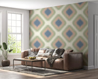 Heritage Ikat - Denim Blue and Blush Pink Grandmillennial Diamonds Wallpaper⁠
