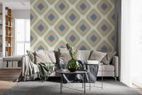 Heritage Ikat - Denim Blue and Blush Pink Grandmillennial Diamonds Wallpaper⁠