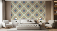 Heritage Ikat - Denim Blue and Blush Pink Grandmillennial Diamonds Wallpaper⁠