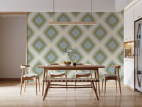Heritage Ikat - Sage Green and French Blue Grandmillennial Diamonds Wallpaper⁠