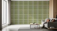 Heritage Plaid - Windowpane Tartan Check Linen - Meadow Green & Chalk Wallpaper⁠