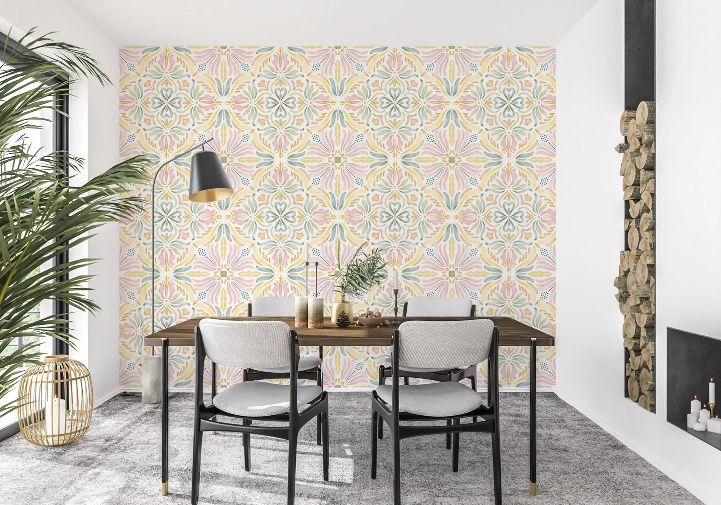 Pastel Mediterranean Garden Tile Wallpaper⁠