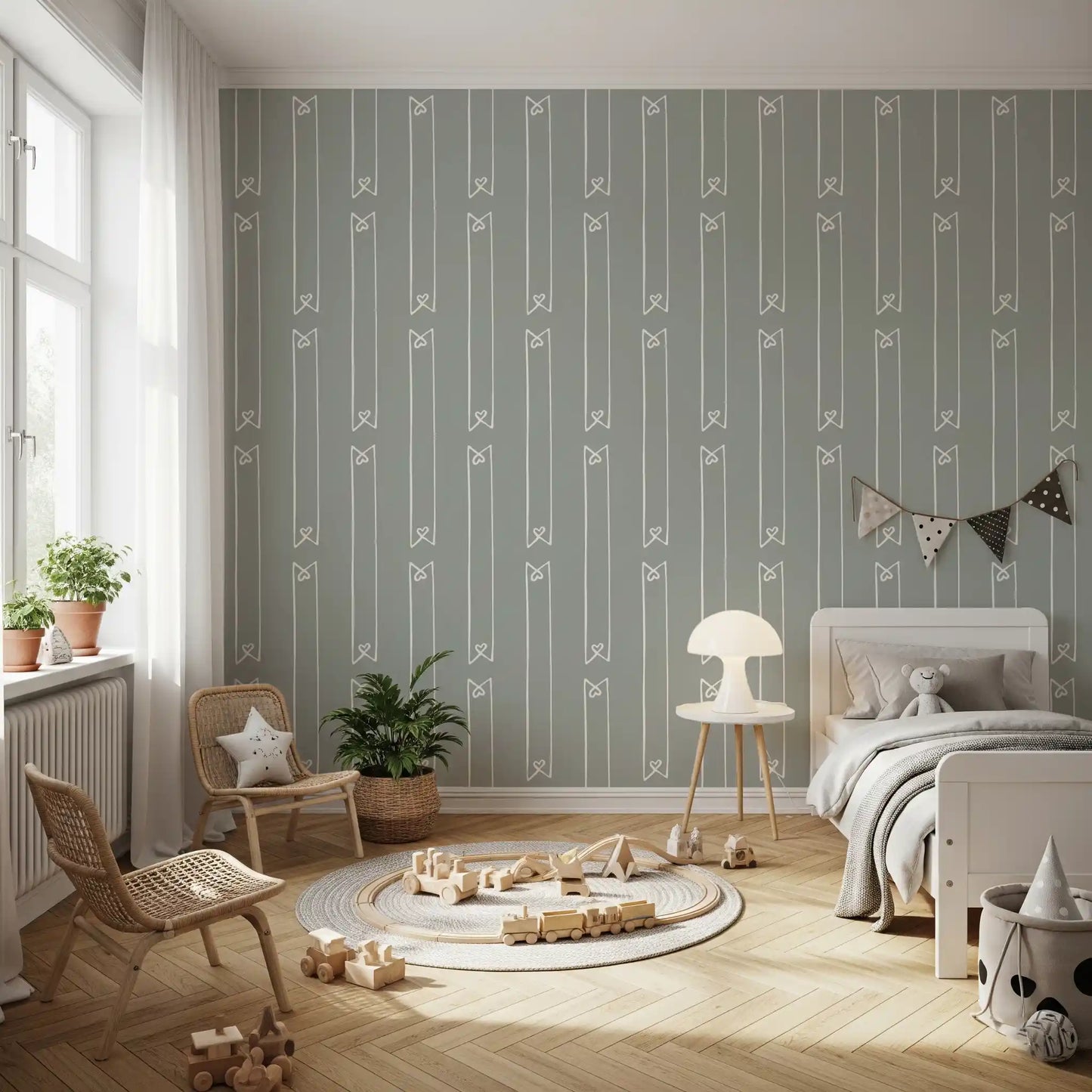 Minimalist Heart Ribbon Stripe Wallpaper⁠
