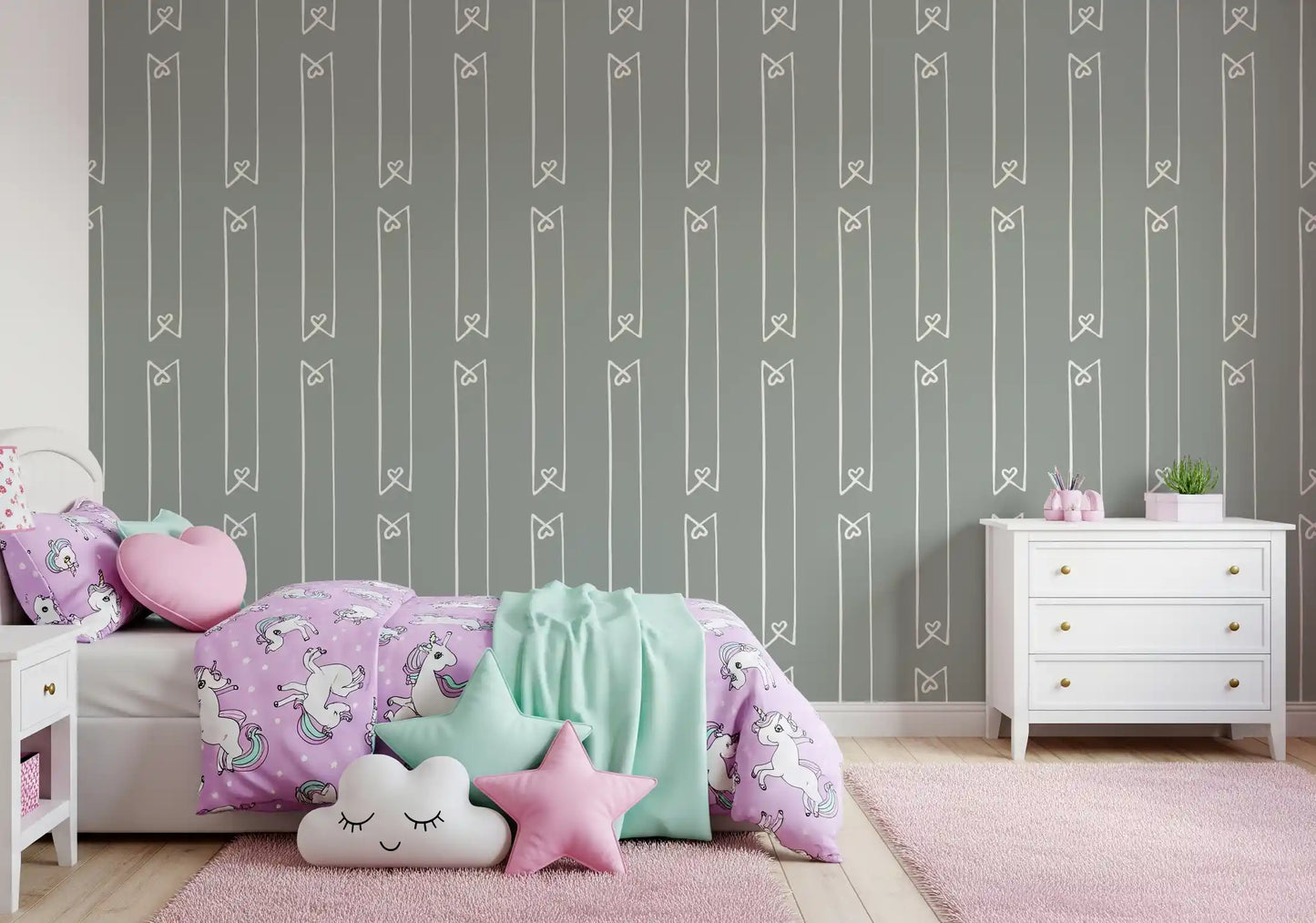 Minimalist Heart Ribbon Stripe Wallpaper⁠