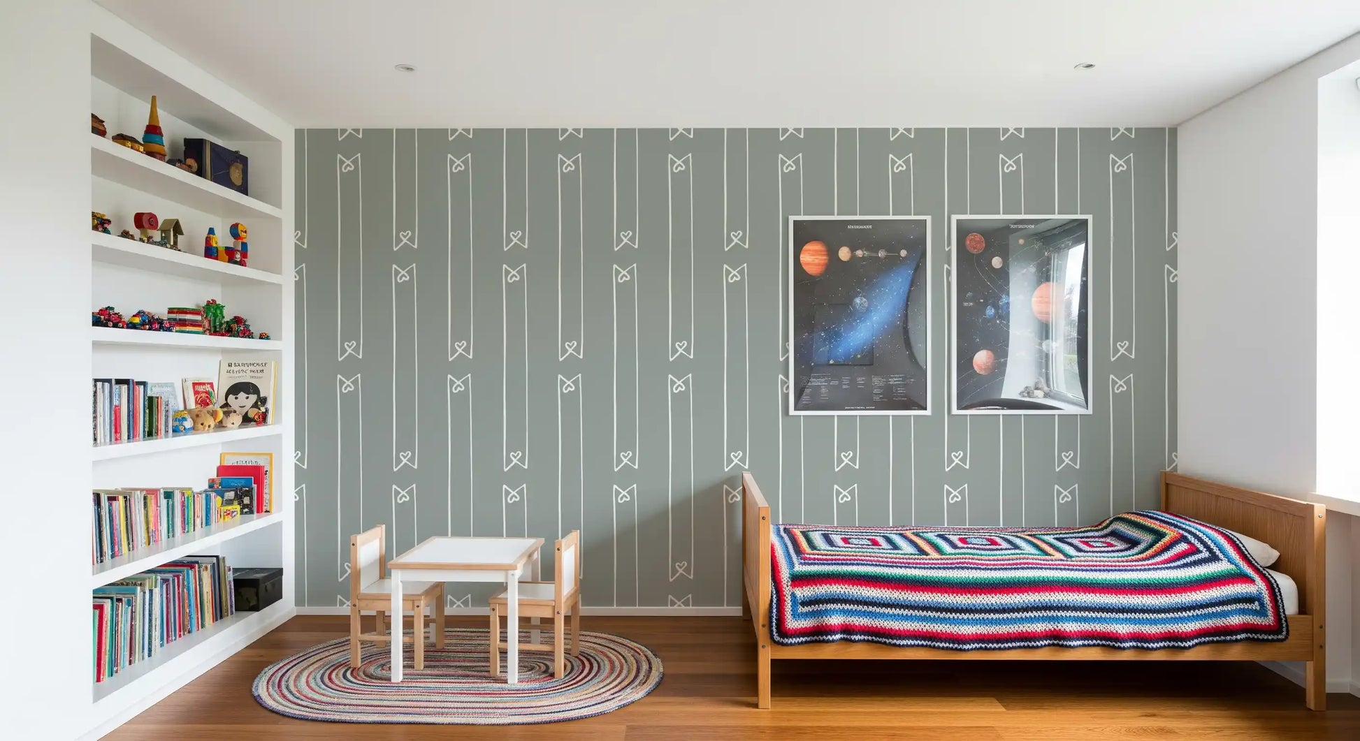 Minimalist Heart Ribbon Stripe Wallpaper⁠