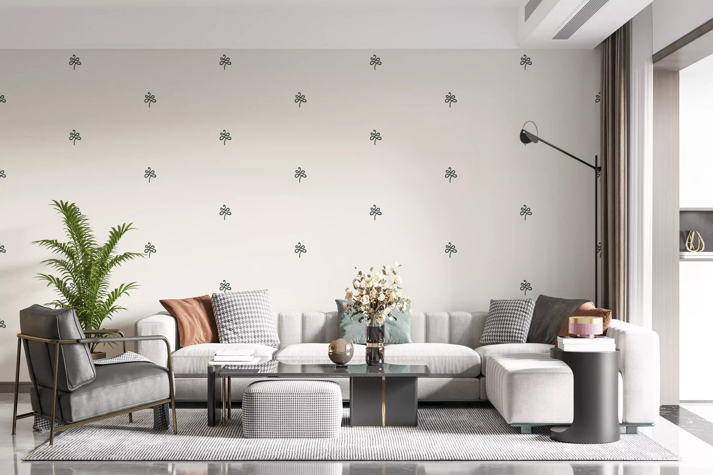Minimalist Hand-Drawn Flourish Pattern Wallpaper⁠